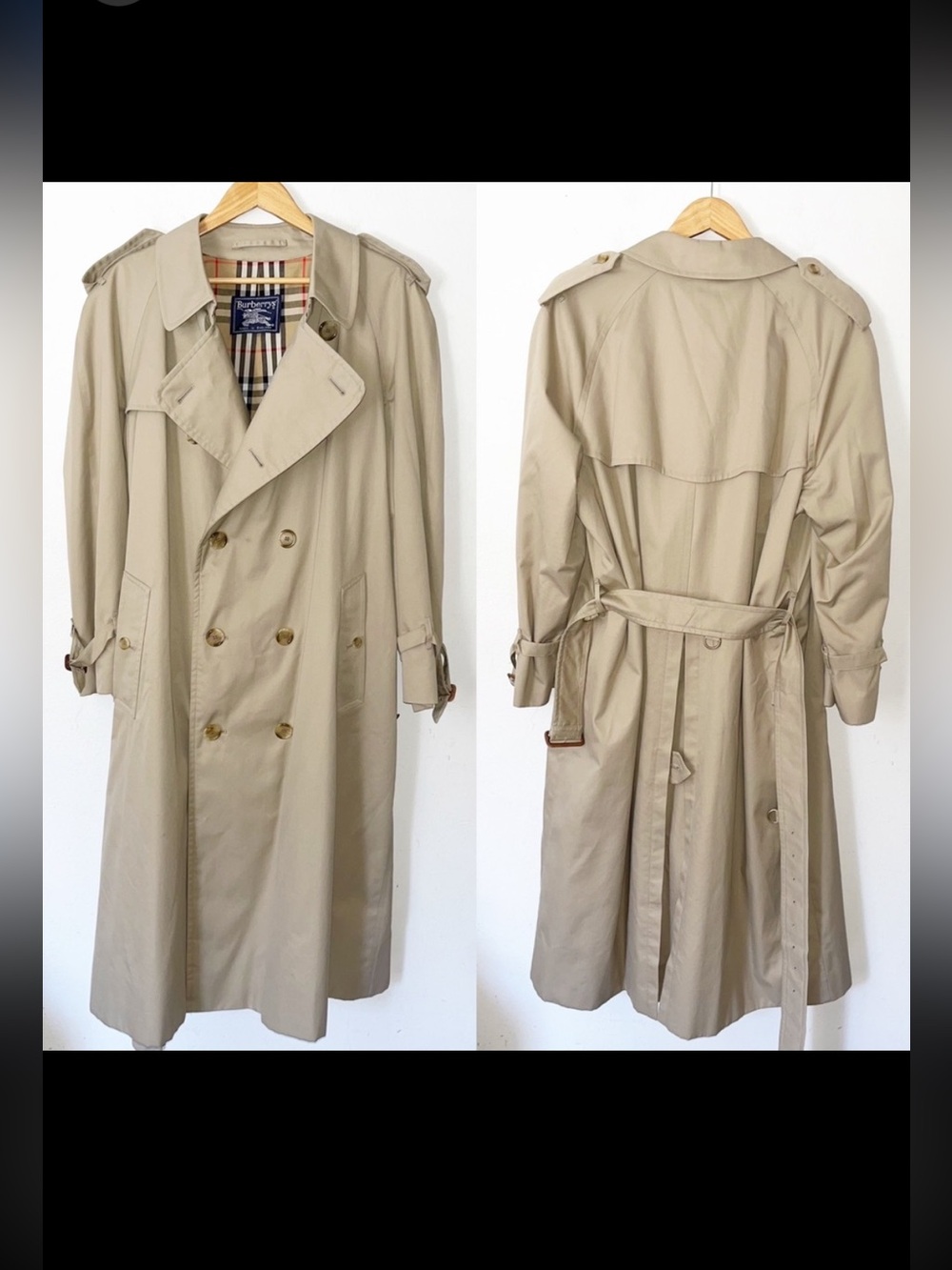 VTG Burberry Trench Coat Sz 48R Long Old Money 80s/90s Classic Double Breasted - Picture 3 of 16